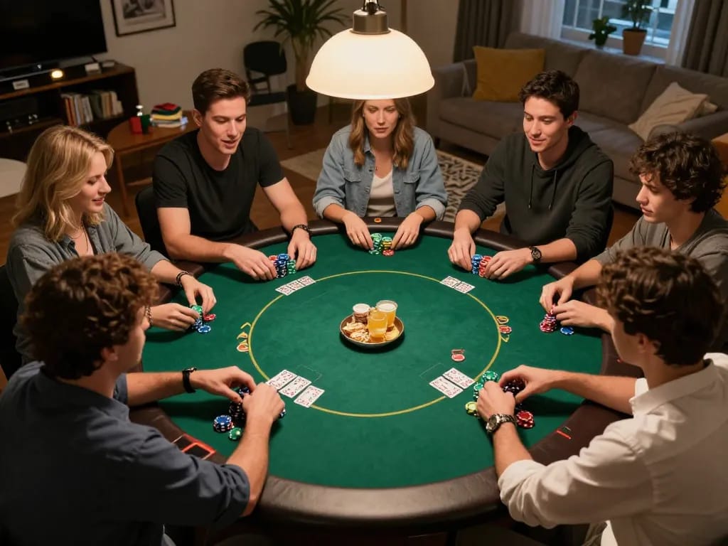 Players strategizing in an engaging poker game night, featuring qtr88 chips and competitive atmosphere.
