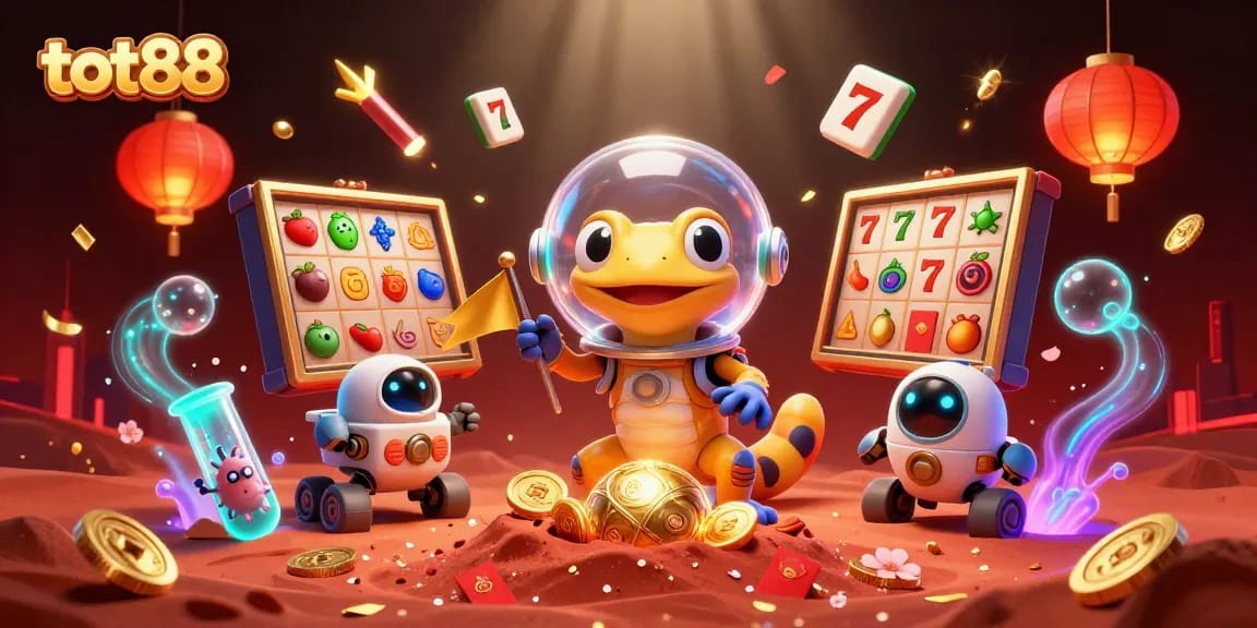 Engage with tot88's vibrant casino experience amidst a Martian backdrop, featuring dynamic game elements.