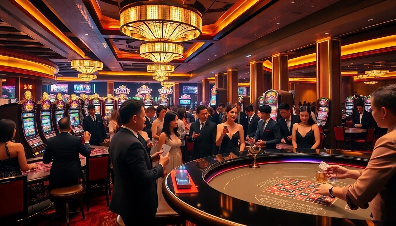 Experience the thrill of playing at Jun88 with vibrant casino tables and lively players.