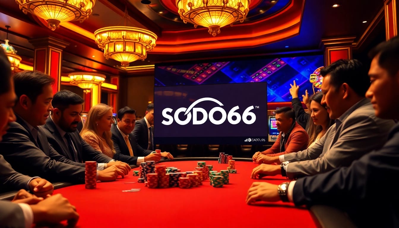 SODO66 poker game scene highlighting vibrant chips and roulette wheel for an exhilarating casino experience.