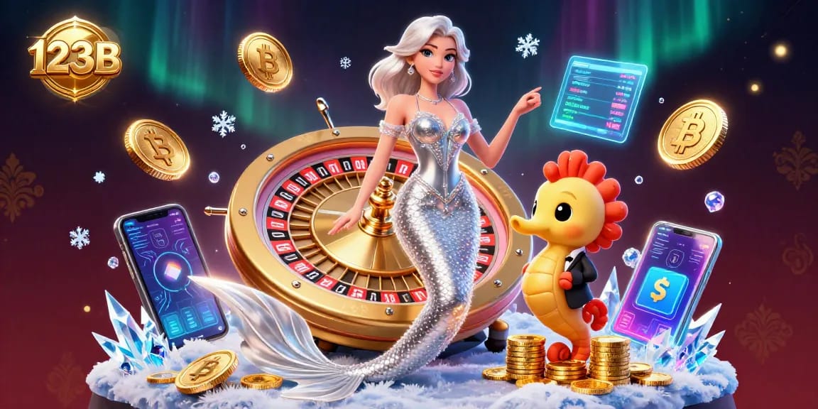 Experience thrilling gaming with 123B through a stunning mermaid and a golden roulette wheel.