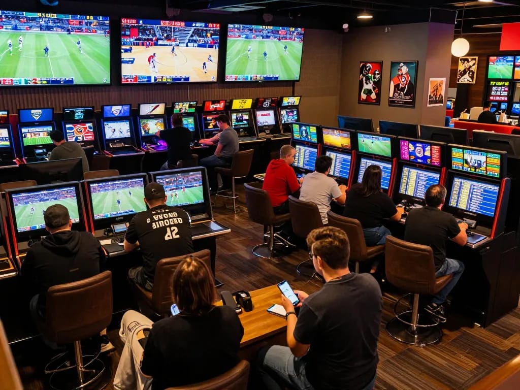 Bsport mobile betting experience with bettors engaged in placing live wagers during a sporting event.
