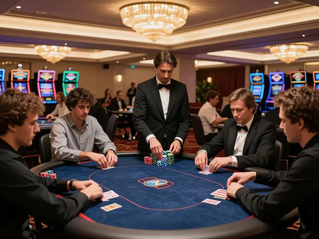 Players enjoying exciting poker hands at mpo sport in a luxurious casino setting with vibrant atmosphere.