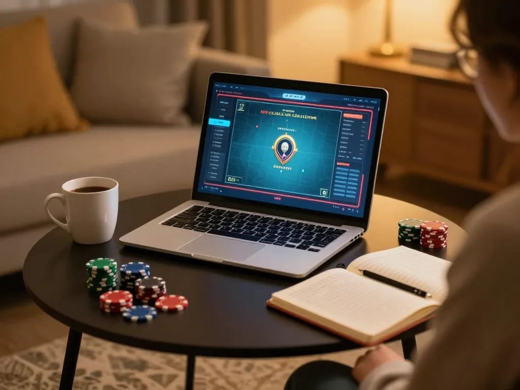 Online poker gameplay with strategies noted, featuring 주소모음 for better gambling odds.