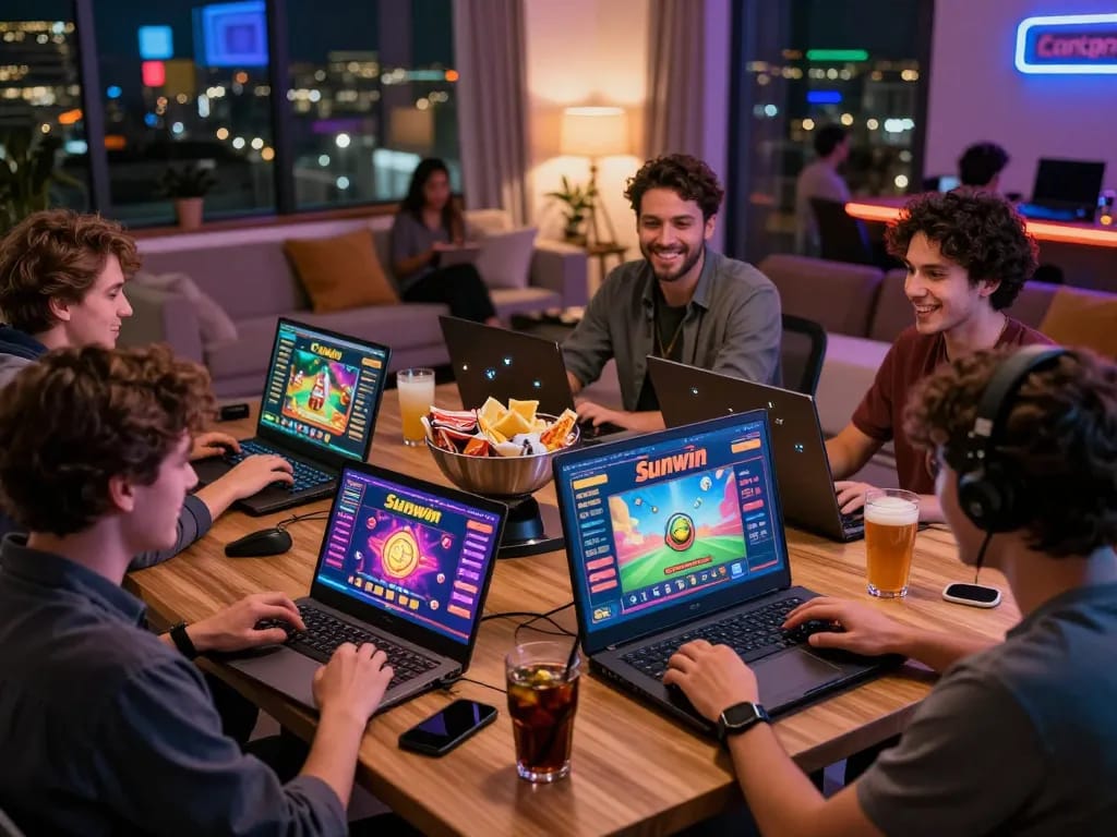 Dynamic players enjoying link vào sunwin games in a vibrant gaming environment.
