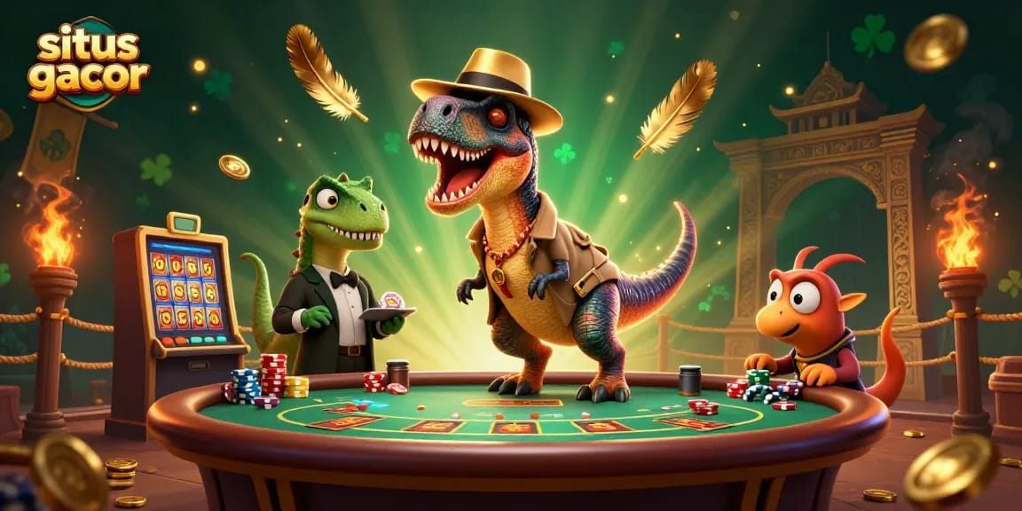 Experience the action at situs gacor with a clever velociraptor card counter, stegosaurus pit boss, and spirited compy pickpocket at play.