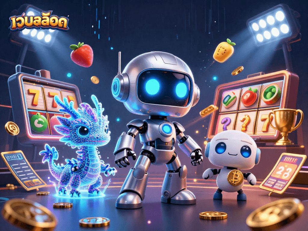 Engage in thrilling เว็บสล็อต gameplay with our 3D mascot and vibrant casino elements.