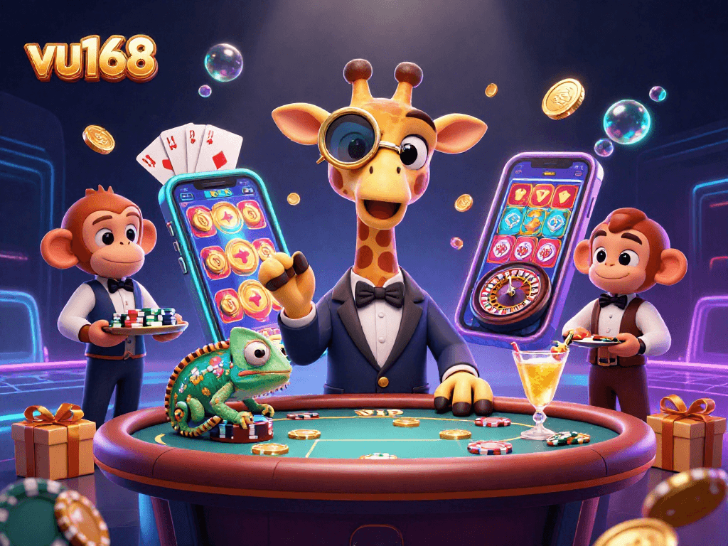 Win big at vu168 with a vibrant 3D casino illustration, highlighting exciting gaming elements!