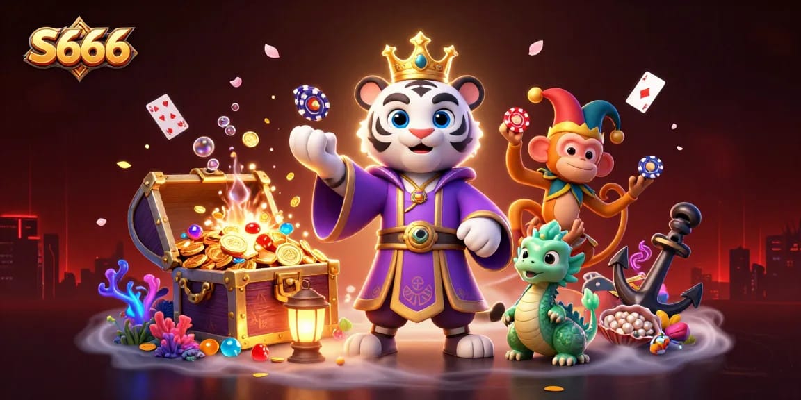 Win big at S666 with a 3D digital casino scene featuring vibrant characters and exciting gameplay elements.