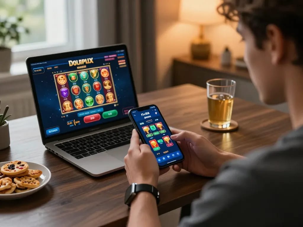 Play on the Fly88 mobile app with sleek design and engaging interface in cozy home setup.