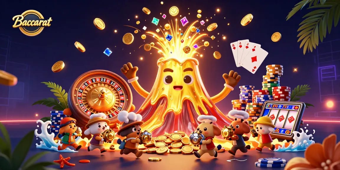 Experience Baccarat at a lively casino scene filled with treasures, excitement, and winning moments.