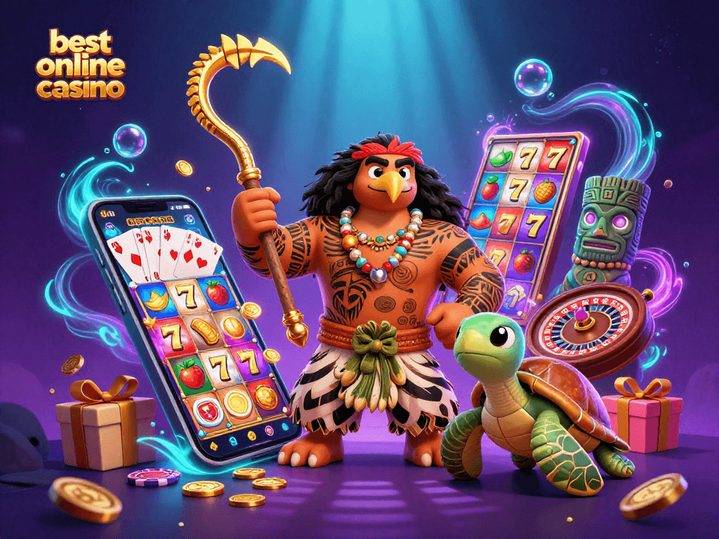Experience the best online casino thrills with a colorful 3D slot game illustration featuring vibrant characters and dynamic game elements.