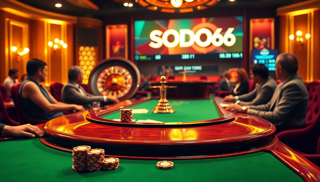SODO66 players enjoying an exciting poker game at a luxurious casino table.