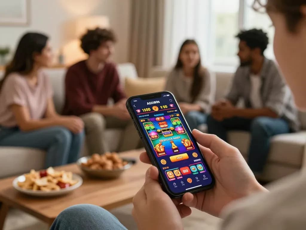 Aplikasi seluler AGCWIN pengguna terlibat dalam permainan yang menarik dengan grafik yang cerah di suasana yang nyaman.