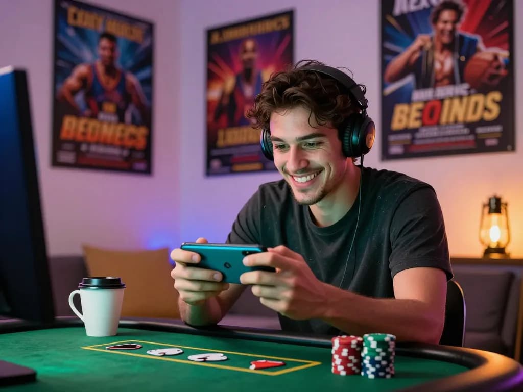 Engaging mobile betting experience with man88a's app in a cozy home setting.