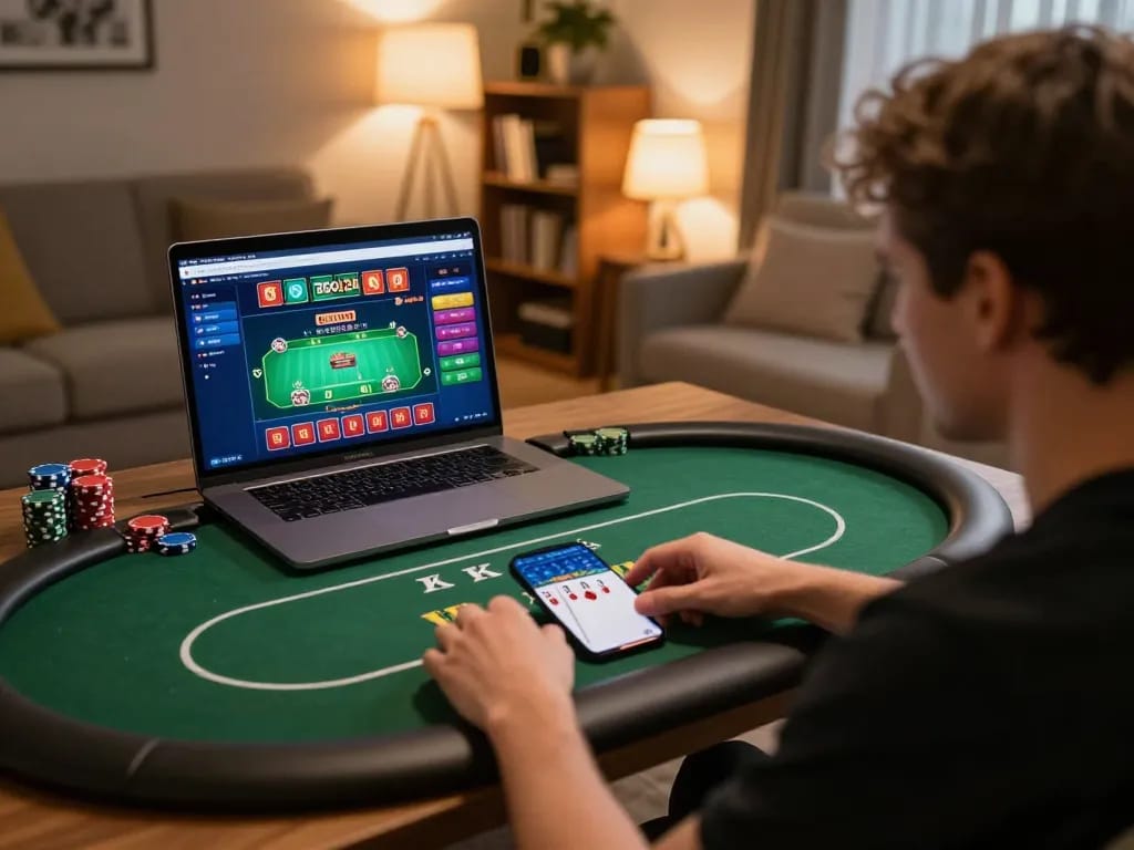 Engaging with เว็บzood24 through an online poker session in a cozy home setting