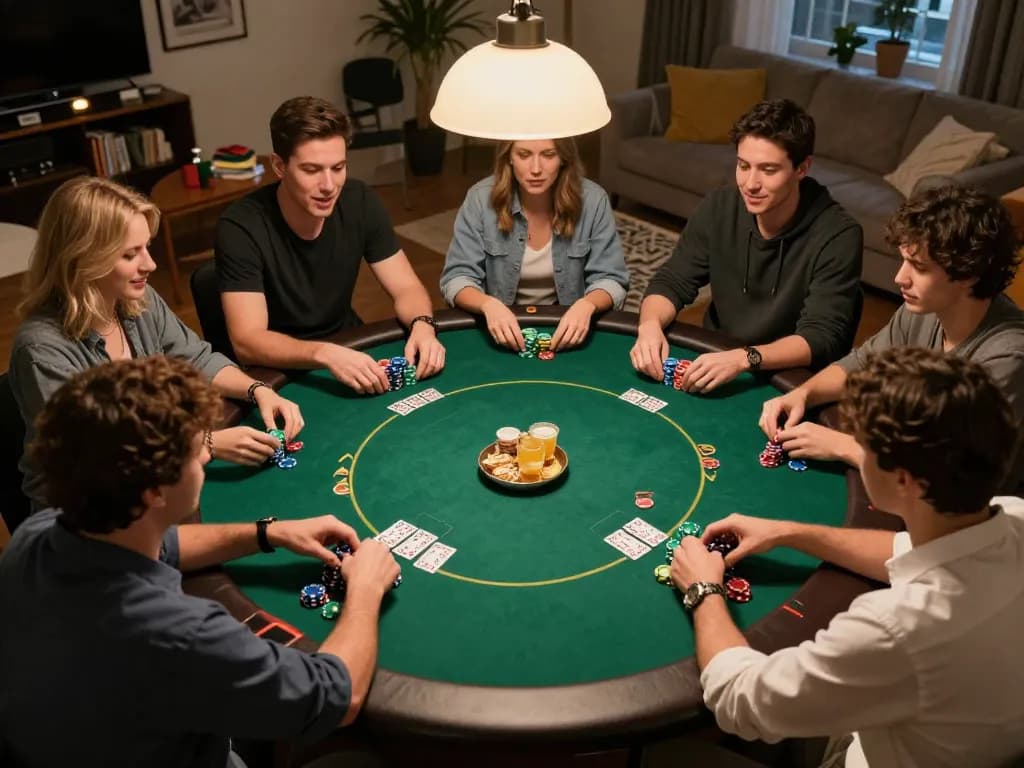 Players strategizing in an engaging poker game night, featuring qtr88 chips and competitive atmosphere.