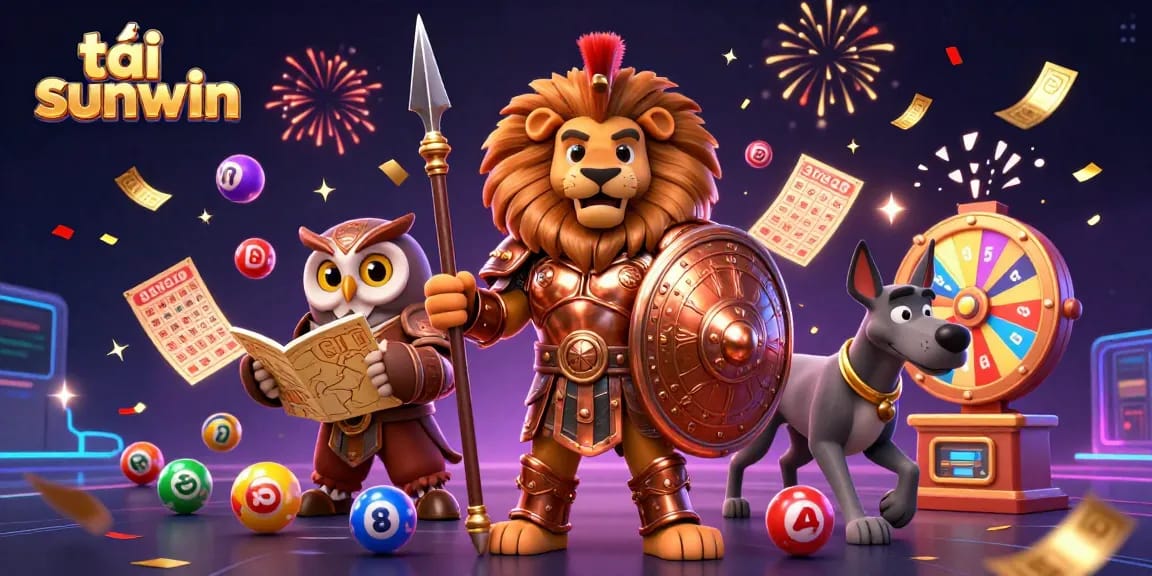 Engage with the vibrant world of tải sunwin as characters celebrate with lottery elements and energetic casino themes.