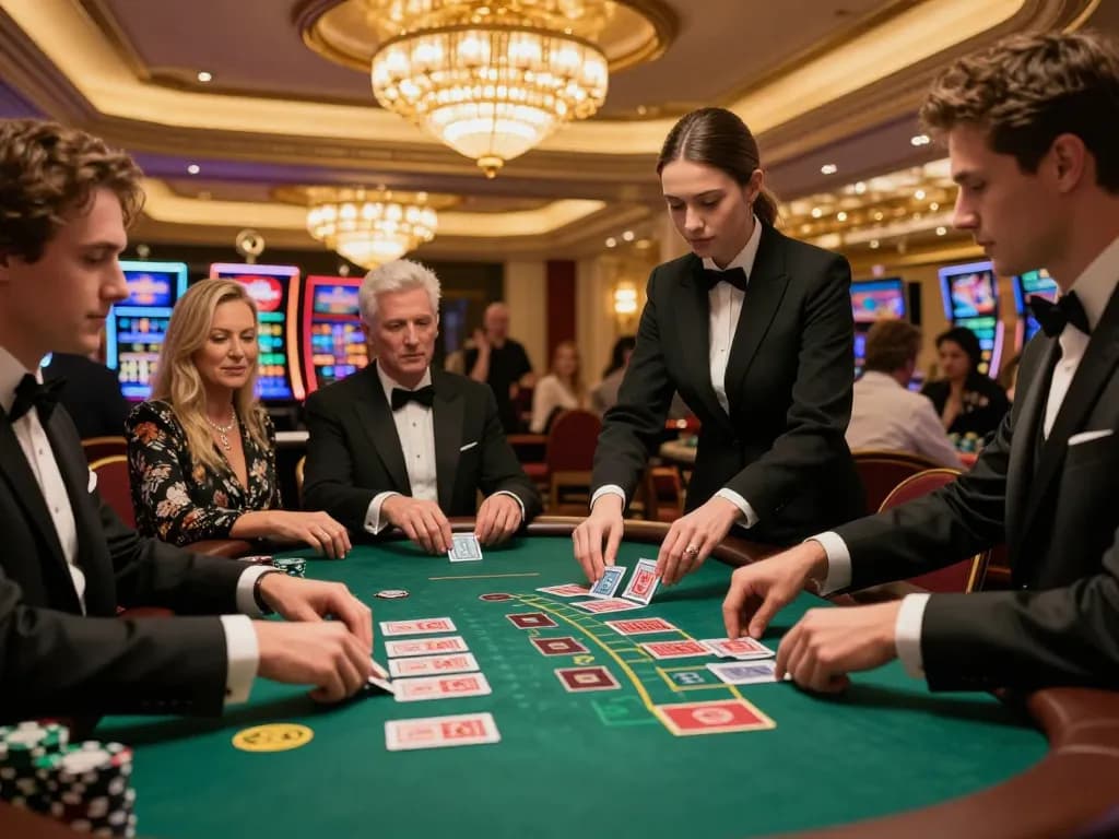 TG88 players enjoying high-stakes blackjack at a luxurious casino table, showcasing strategic gameplay and excitement.