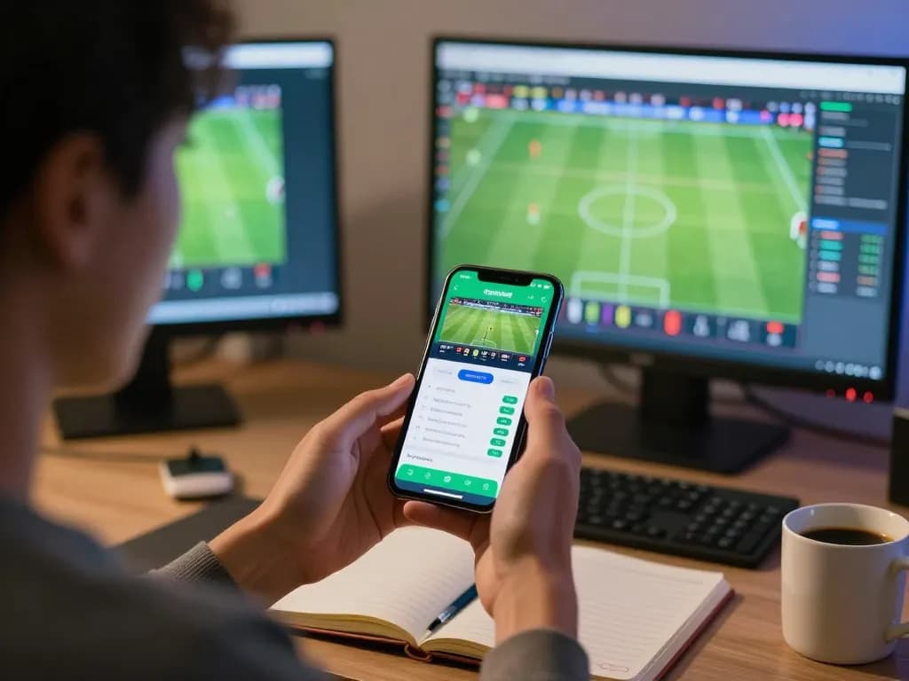 People enjoying fun88's online betting through a smartphone app in a cozy home office.