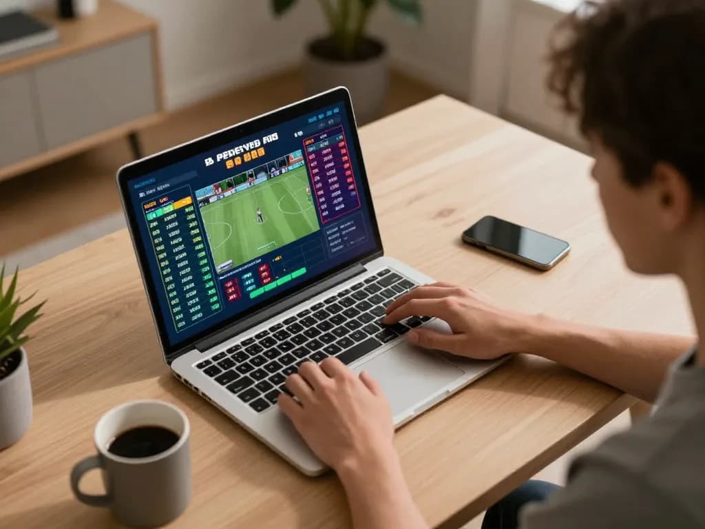 Betting on SC88 with a laptop displaying sports odds in a cozy home office setup