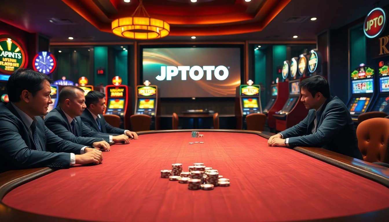 Rasakan permainan yang mendebarkan dengan JPTOTO di meja poker kasino mewah.