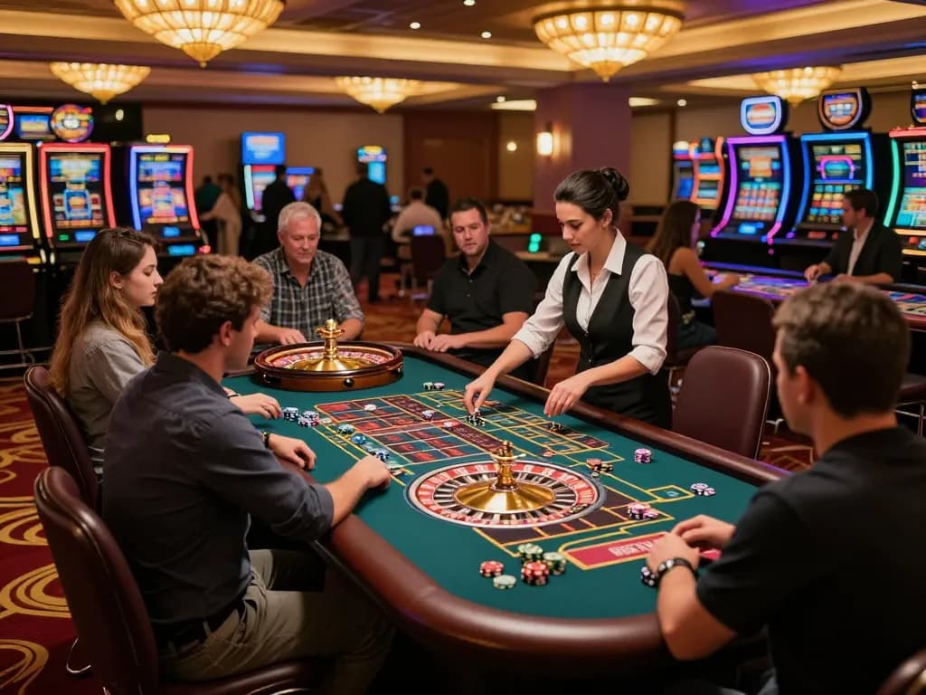 Players engaged in strategic roulette betting at an upscale venue, experiencing the thrill of mb66 gaming.