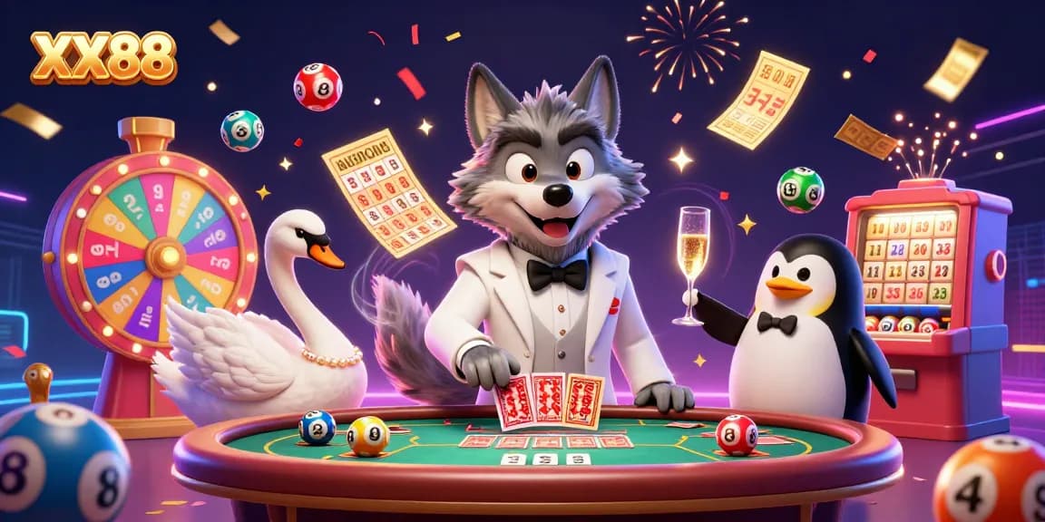 Experience exhilarating gaming at XX88 with vibrant casino elements and dynamic characters.