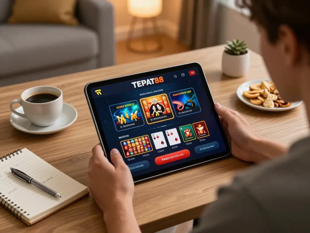 Permainan menarik di aplikasi kasino TEPAT88 yang menunjukkan keseruan poker online.