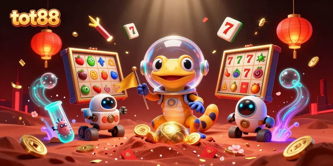 Engage with tot88's vibrant casino experience amidst a Martian backdrop, featuring dynamic game elements.