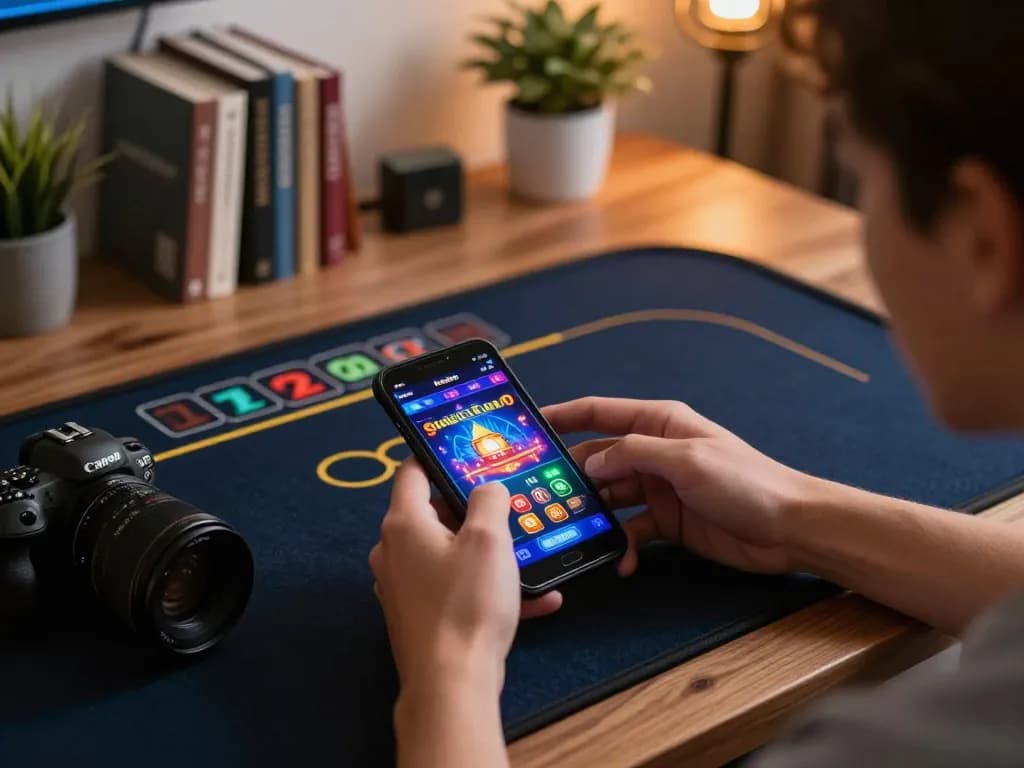 Engaging in online gaming with nk88 app on smartphone amidst a cozy environment