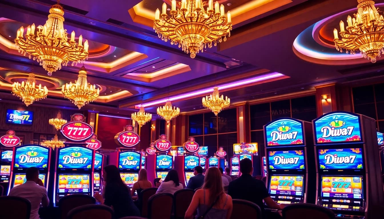 Experience the excitement of Diwa 777 with lively players enjoying vibrant slot machines.