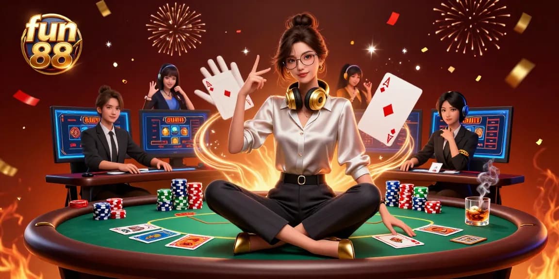 Engage with fun 88 online casino excitement featuring a skilled Asian woman playing poker at a high-tech gaming setup.