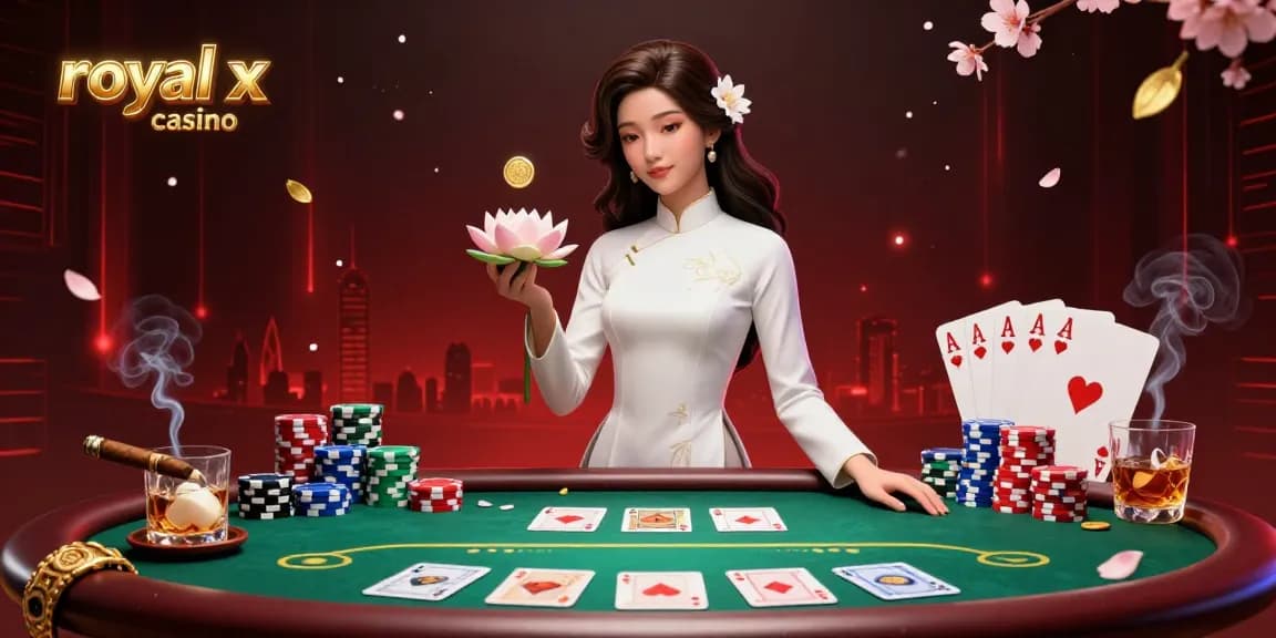 Experience royal x casino action with a vibrant scene of poker chips, community cards, and immersive casino ambiance.