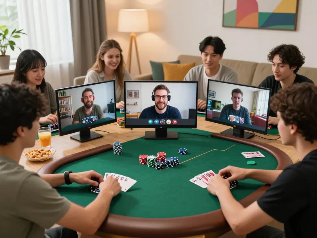 Players engage in a virtual poker game at home, showcasing the excitement of tx88 online gambling.