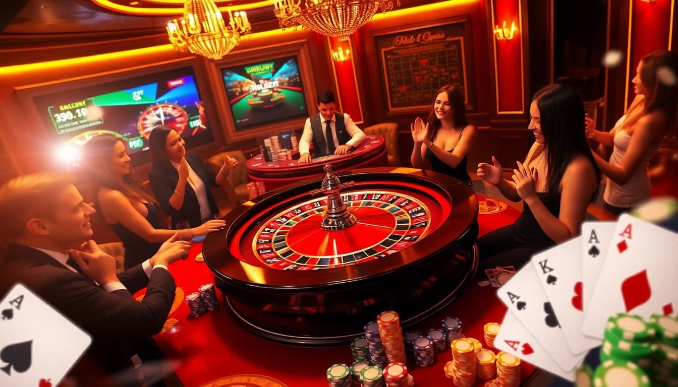 A roulette table scene at https://onew88.com/ captures the thrill of casino gaming with players celebrating wins.
