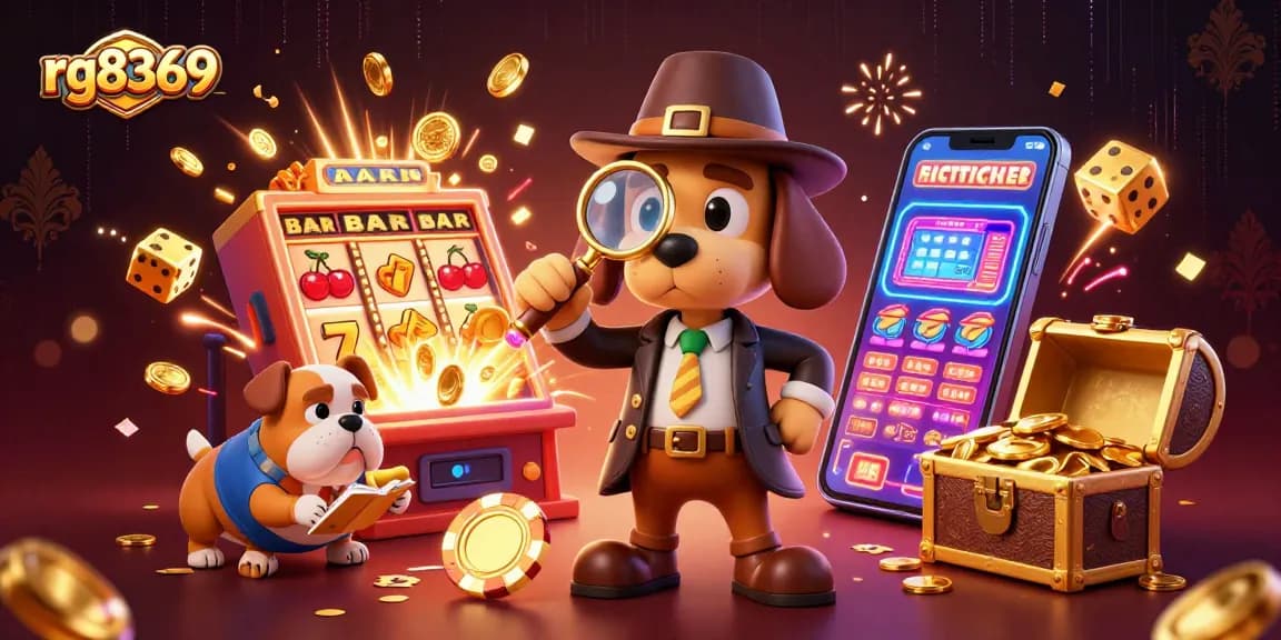 Join the rg8369 casino adventure with cartoon detective and bulldog uncovering jackpot mysteries.