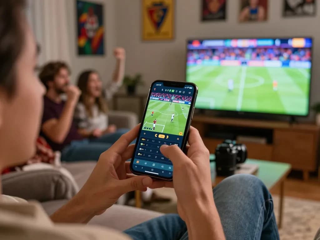 Placing bets on sports events with gg 88 app in a cozy living room