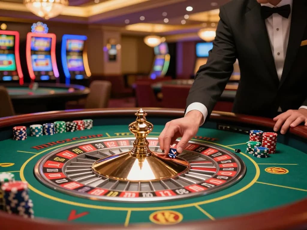 Player placing a bet at roulette table showcasing link lc88 excitement of gambling in upscale casino
