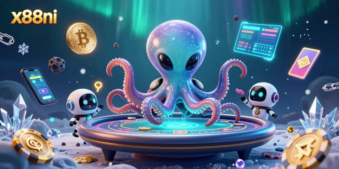 Experience dynamic gameplay at x88ni with an alien octopus running a holographic poker game.