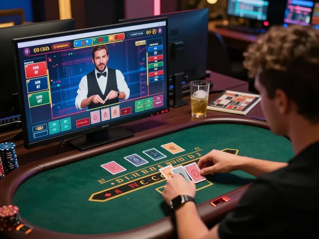 Engaging in a high-stakes blackjack game online with TT88, showcasing strategic gameplay and user focus