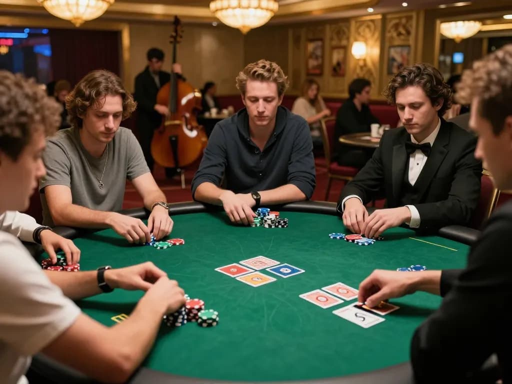 Players strategizing during a poker game at g28 com casino, showcasing competitive spirit and vibrant atmosphere.