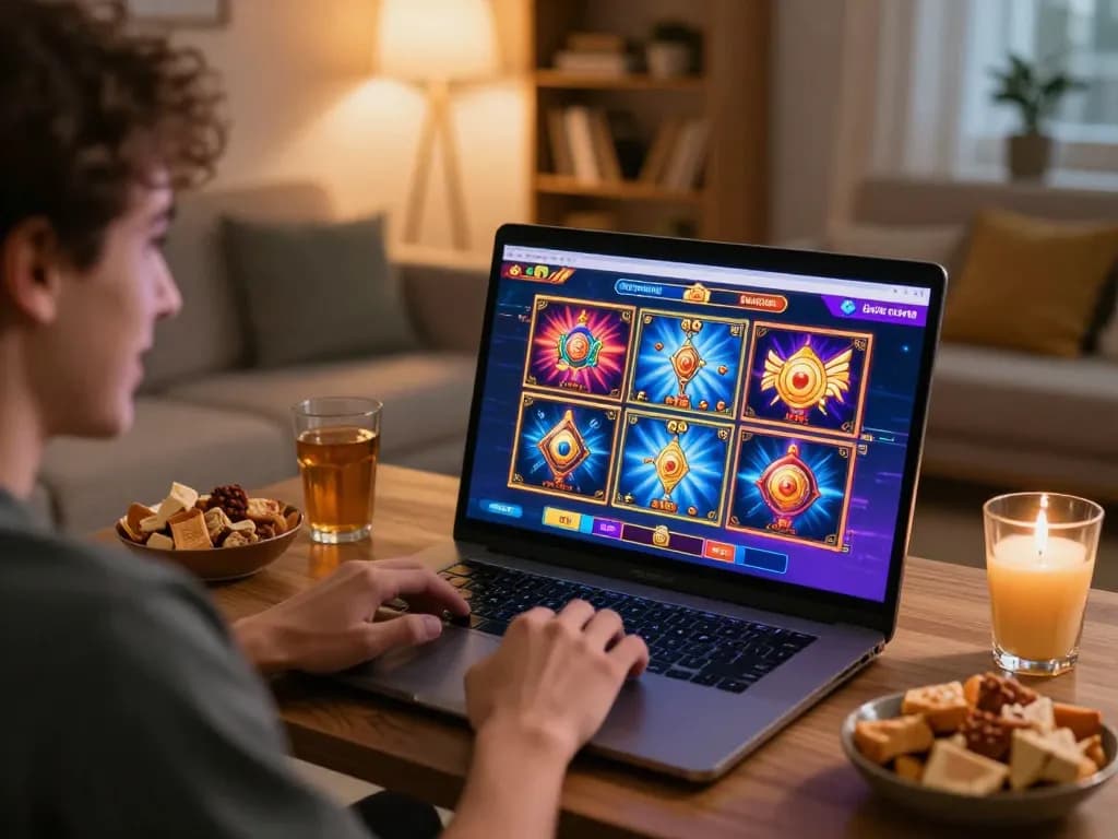 Pemain berinteraksi dengan slot online di laptop sambil mengoptimalkan pengalaman permainan toto mereka di rumah