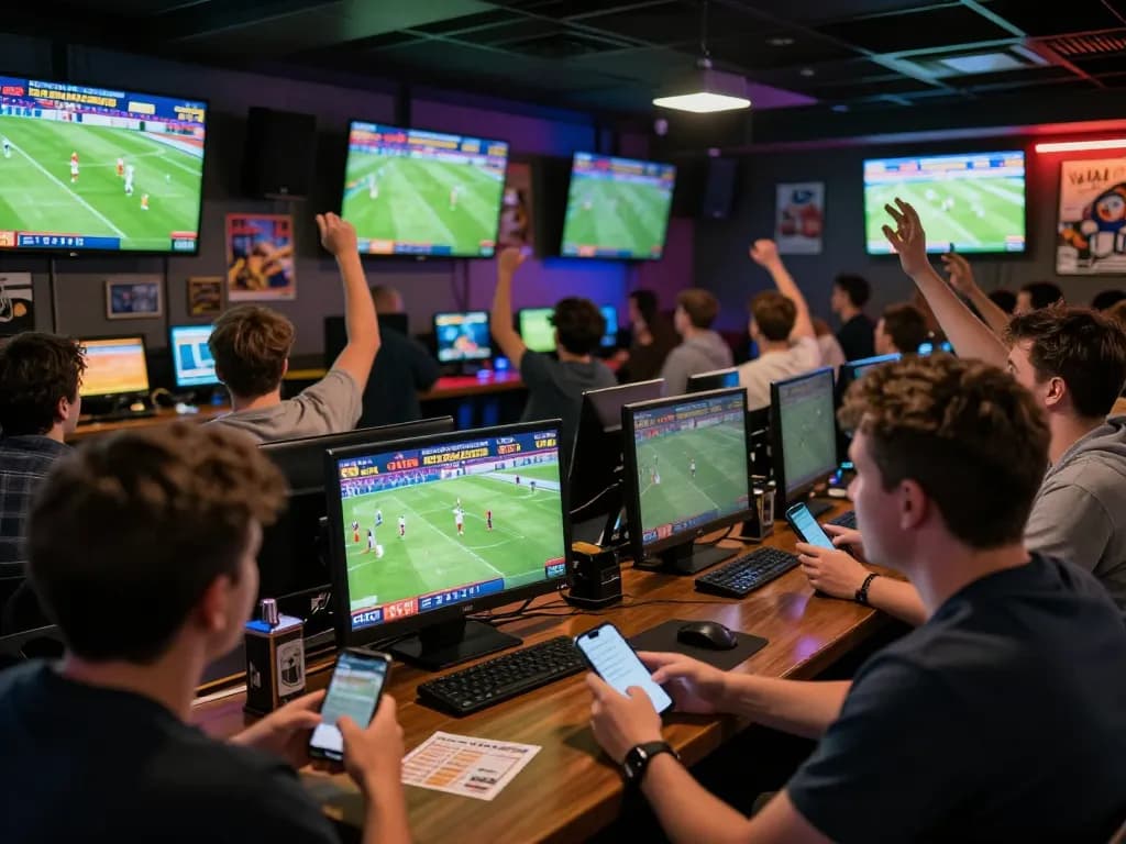Excited users placing bets on keo nha cai 5 during thrilling live football matches in vibrant sports betting venue.