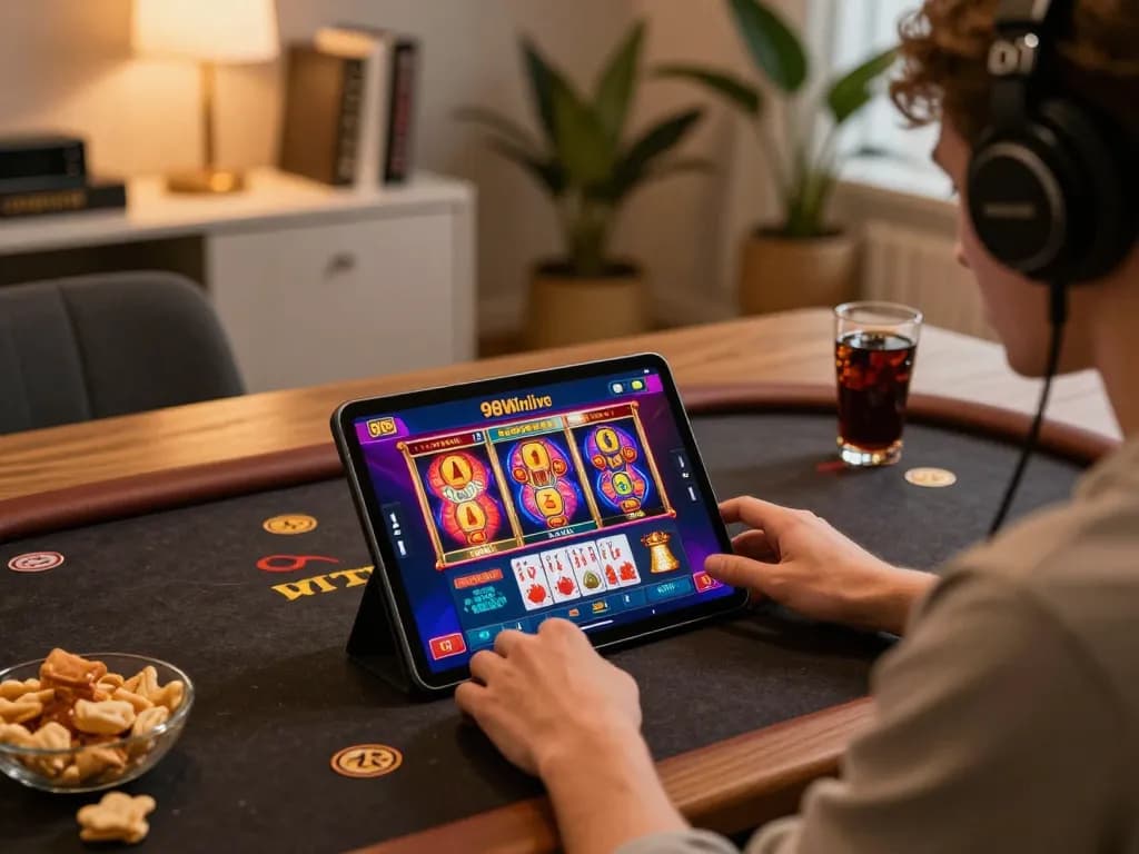 Engaging gameplay on 98winlive tablet with colorful casino interface.