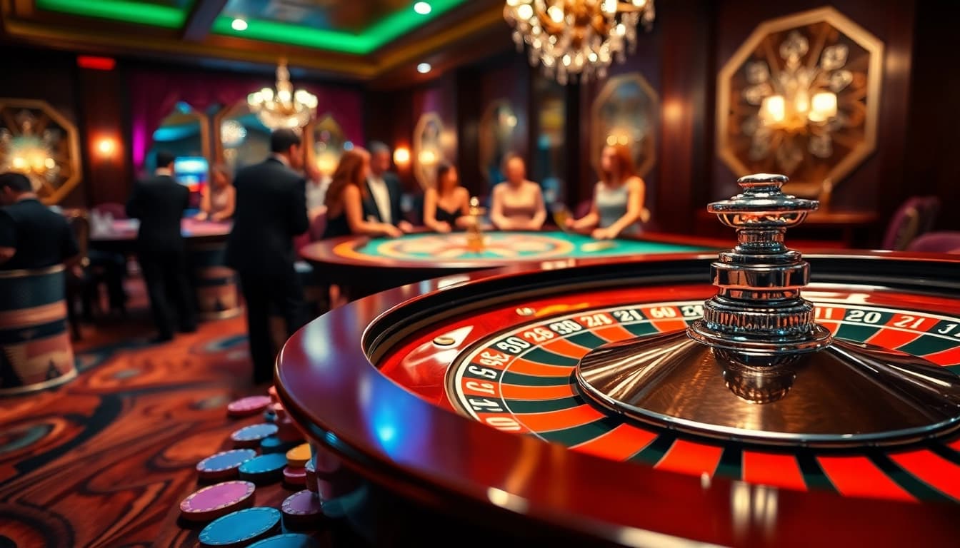 Betrupi ile heyecan verici casinoda zarif rulet ve parlak çipler görüntülenmektedir.