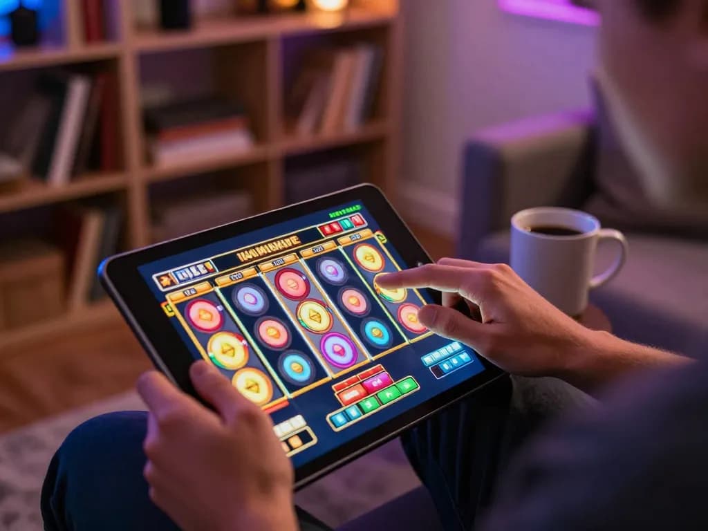 Engaging player enjoying slot games at home highlighted in rankthevoteok gaming setup