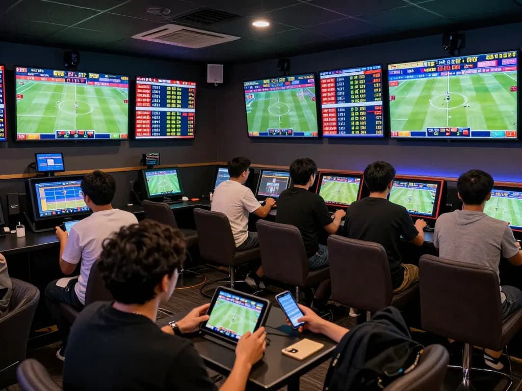 Watch live sports betting action on https://keonhacai5.mobi/ with excited fans analyzing match stats and odds.