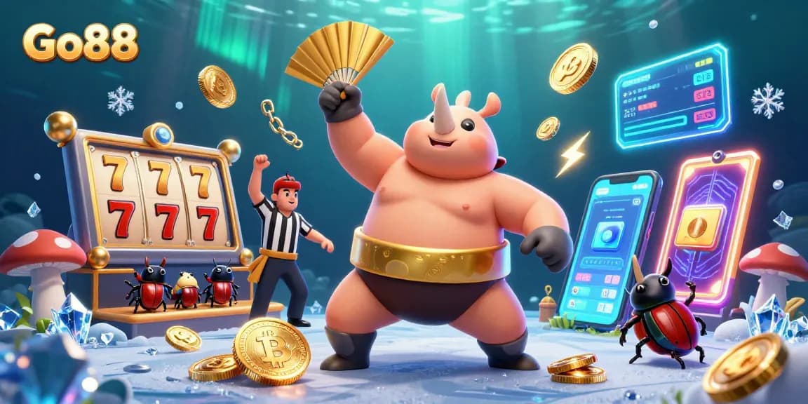 Go88 brings thrilling casino excitement with a dynamic illustration featuring a beetle sumo champion.