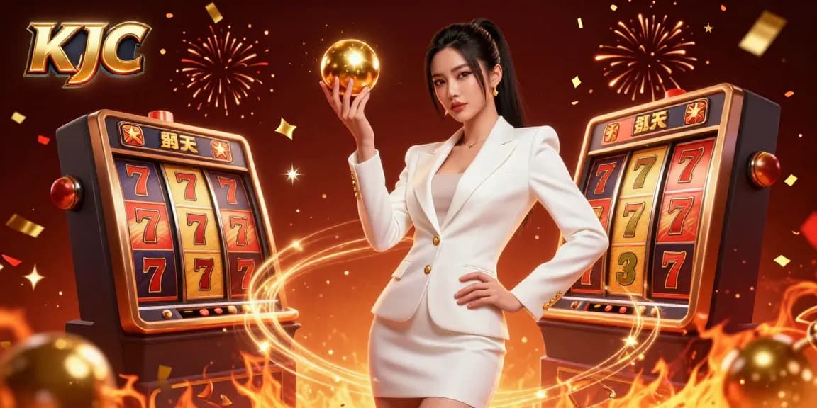 KJC offers immersive gaming experiences with a confident Asian woman showcasing a golden roulette ball in a luxurious casino.